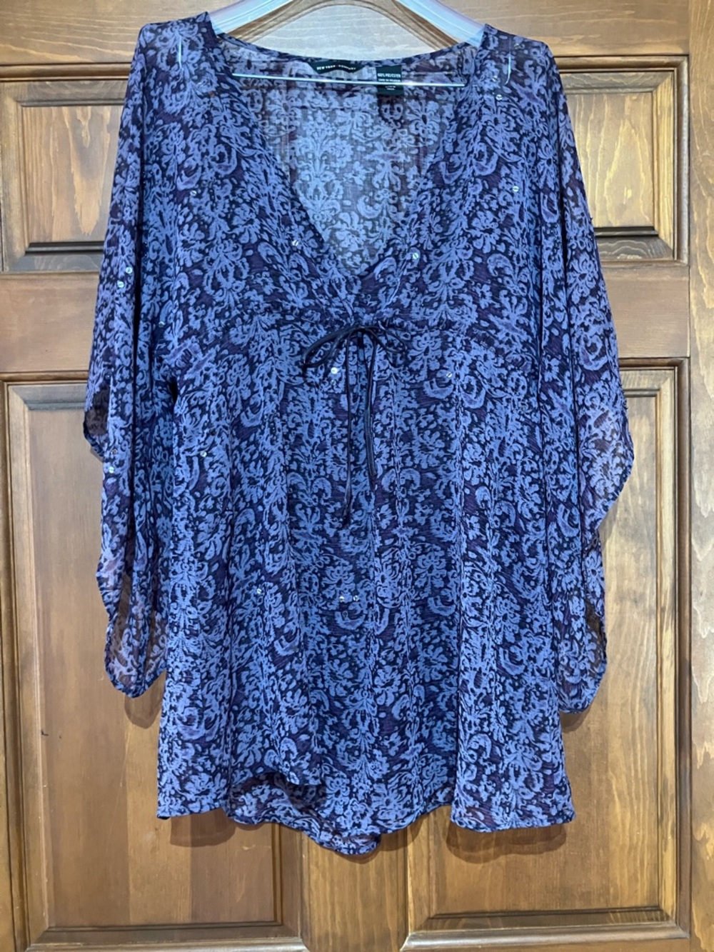 Boho V-Neck Tie-Front Women's Top - Purple Floral